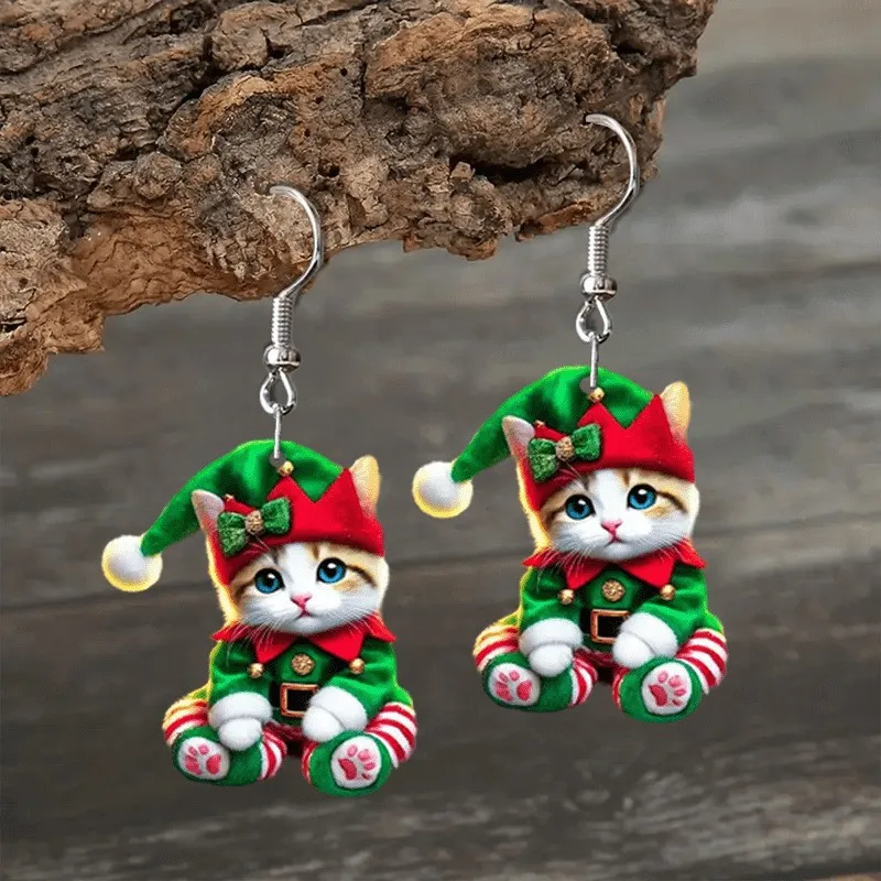 2D acrylic kitten earrings wearing a Christmas hat, especially suitable for Christmas and the perfect gift for cat lovers - Image 5
