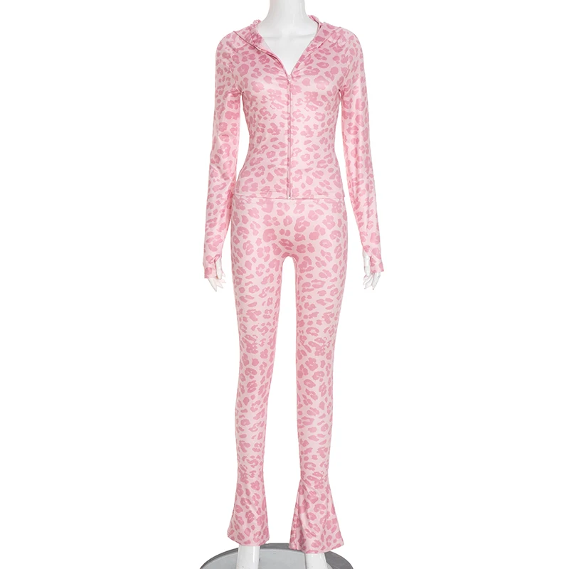 CUTENOVA Fall Women'S New Arrival Fashion Hooded Zipper Leopard Print Long-Sleeve Top & Athletic Slim-Fit Pants Casual Set - Image 5