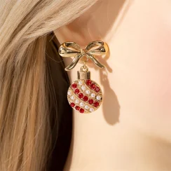 New Trendy Exquisite Christmas Light Bulb Drop Earrings for Women Simple Rhinestone Bowknot Earrings Xmas Party Jewelry Gifts