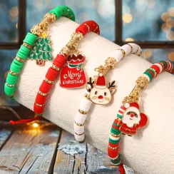 4-Piece Christmas Bracelet Set with "Merry Christmas" Motif, Santa Claus, Reindeer and Christmas Tree(color random)