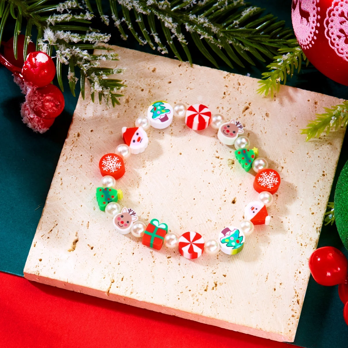 Christmas Bracelet Soft Clay Santa Claus Reindeer Tree Snowflake Gift Box Candy Snowman Beaded Bangle For Women Men Jewelry Gift - Image 3