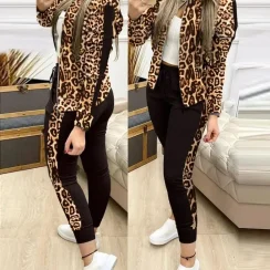 Trend Leopard 2 Two Piece Set Women Outfits Activewear Zipper Top Leggings Women Matching Set Tracksuit Female Outfits for Women