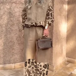 New Fashionable Generous Women's Casual Personalized Cotton Linen Printing Leopard Print Set 2 Piece Sets Womens Outfits