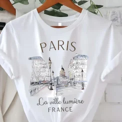 90s T Shirt Paris Women Print T-shirt Girl Short Sleeve Crew Neck Casual Top for Summer Spring Women's Clothing