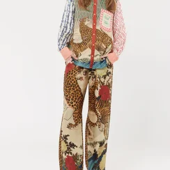 Casual Vacation Leopard Print Long Sleeve Shirt And Pants Two-Piece Set for Women Comfortable Holiday Outfit