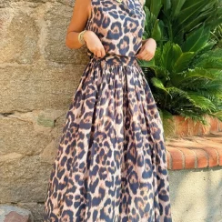 2025 New Summer Fashion New Women's Casual Temperament Skirt Set Casual Leopard Print Print Top+half Skirt Two-piece Set