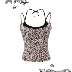 Summer new European and American style spicy girl sexy leopard print fake two slim fit inner strap