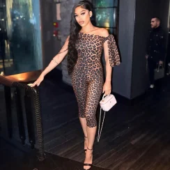 CUTENOVA Women'S Sexy Leopard Pattern Print Slant Shoulder Tie Tape Tank Top + Skinny 7 Points Pants Set Summer New Causal Sets