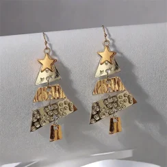 Gold and Silver Color Christmas Tree Earrings Metal Pendant Hoop Drop Earring For Women Ear Hook Fashion Party Accessories Gifts