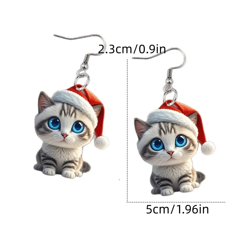2D acrylic kitten earrings wearing a Christmas hat, especially suitable for Christmas and the perfect gift for cat lovers - Image 6