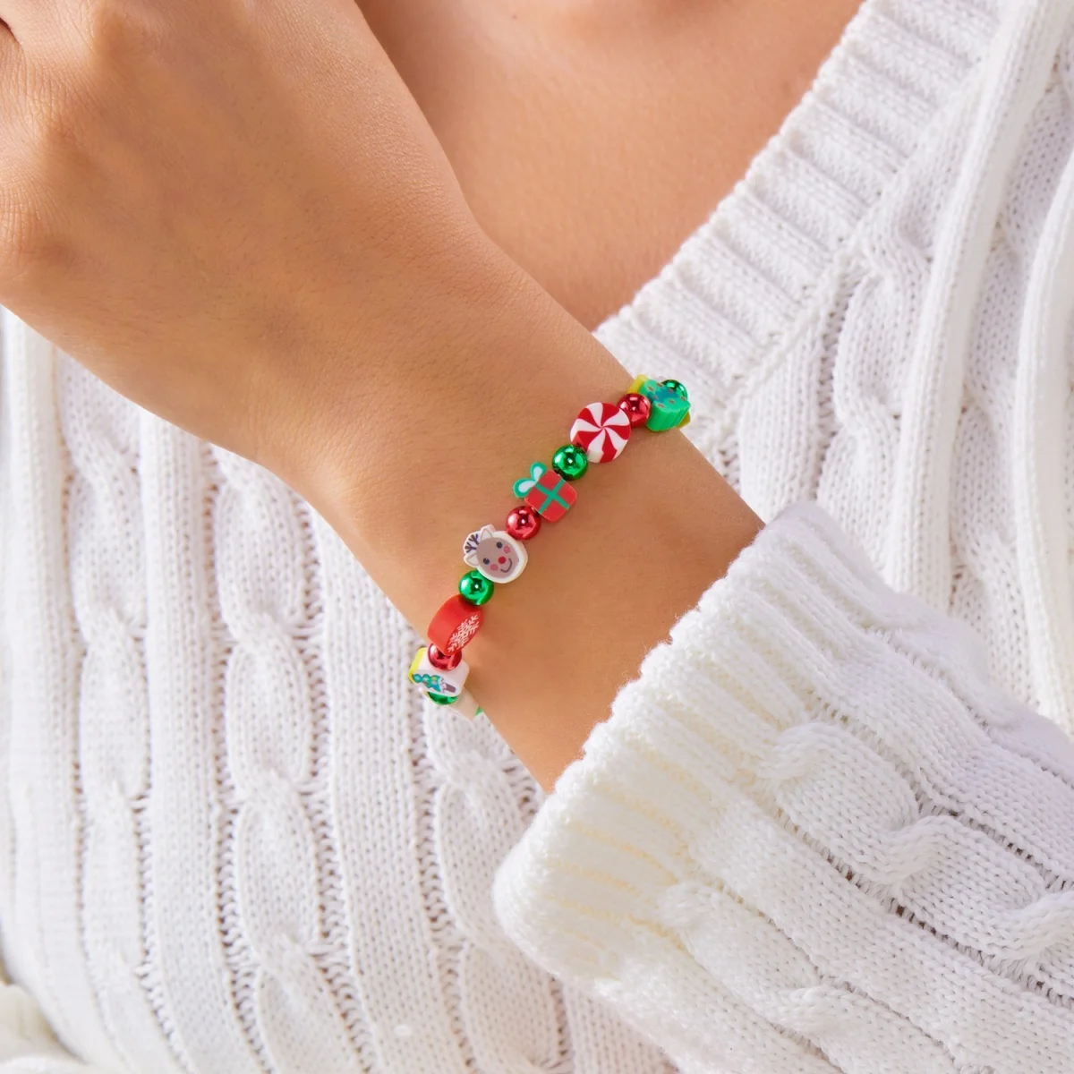 Christmas Bracelet Soft Clay Santa Claus Reindeer Tree Snowflake Gift Box Candy Snowman Beaded Bangle For Women Men Jewelry Gift - Image 2