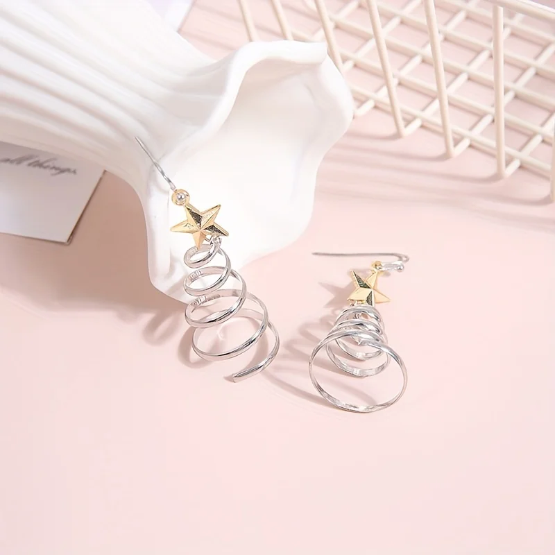 Christmas Series Simple Advanced Rotating Christmas Tree Star Pendant Earrings Women's Creative Personalized Girl Gifts - Image 2