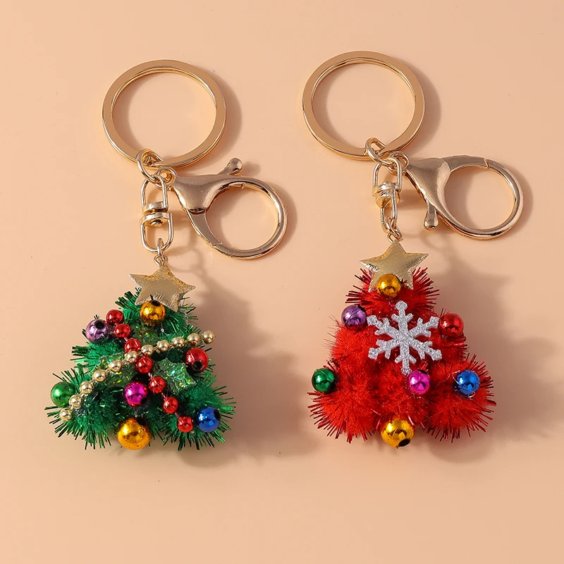 Cute Handmade Christmas Tree Keychain Snowflake Key Ring Pendant for Women Girls Handbag Christmas Decor Jewelry Gifts