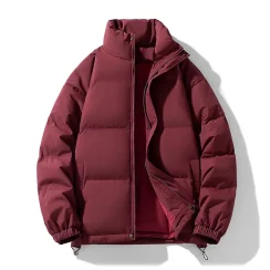 Fashionable Winter Cotton Coat Versatile Casual Puffer Jacket for Young People Trendy Stand Collar Solid Color Parkas