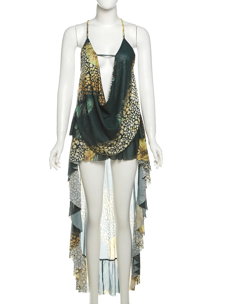 Weird Puss See Through 2Piece Set Women Sexy Hipster Leopard Print Swing Collar Sexy Camisole+Irregular Hem Skirts Matching Suit - Image 6