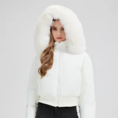 Korean Style Down Cotton Coat 2025 Thicken Short Women's Winter Jacket Casual Warm Fur Hooded Cropped Parkas Chic Streetwear