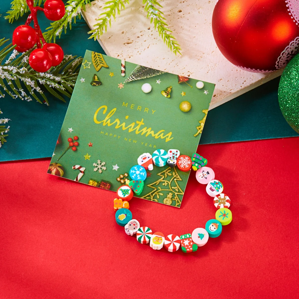 Christmas Bracelet Soft Clay Santa Claus Reindeer Tree Snowflake Gift Box Candy Snowman Beaded Bangle For Women Men Jewelry Gift - Image 6