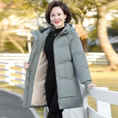 NEW Winter Cotton padded Jacket Hooded fleece thick Parkas Warm Loose Long Overcoat middle aged and Grandma Snow Coat