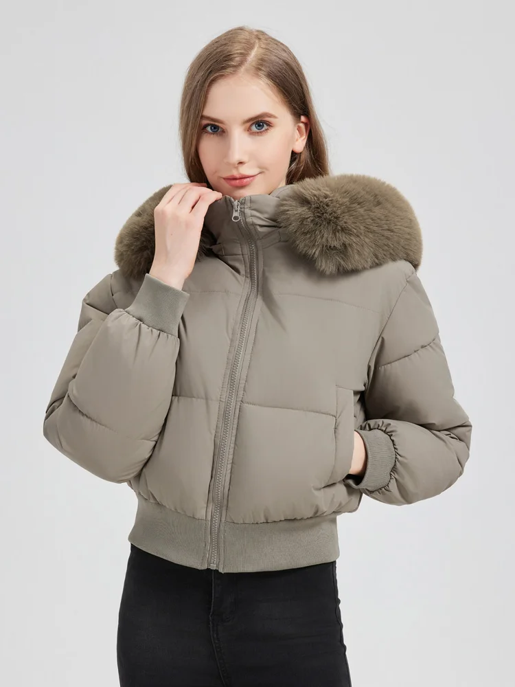 Korean Style Down Cotton Coat 2025 Thicken Short Women's Winter Jacket Casual Warm Fur Hooded Cropped Parkas Chic Streetwear - Image 4