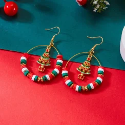 Christmas Earrings Xmas Tree Snowman Soft Clay Beads Hoop Drop Earring New Year Holiday Dangle Party Jewelry Gift For Women Men