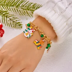 Christmas Red Green Bells Chain Bracelet Deer Bulb Crutch Santa Claus Tree Snowman Wreath Snowflake Bangle Jewelry For Women Men