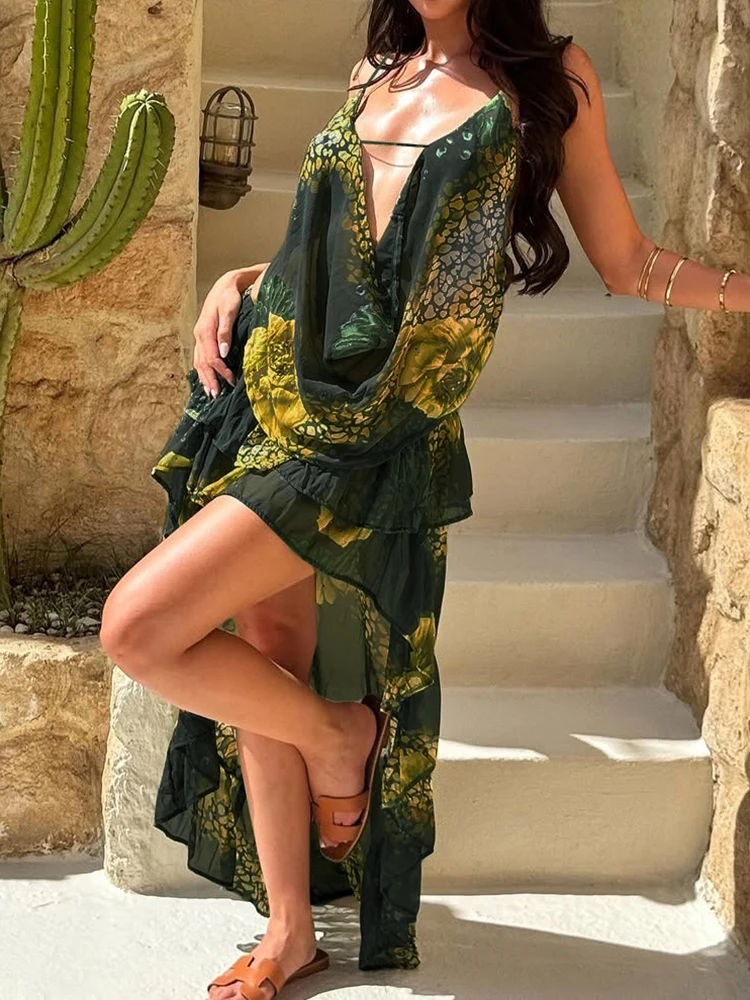 Weird Puss See Through 2Piece Set Women Sexy Hipster Leopard Print Swing Collar Sexy Camisole+Irregular Hem Skirts Matching Suit - Image 5