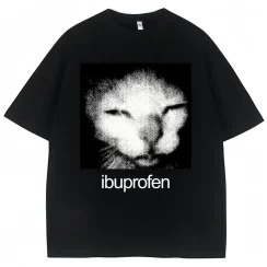 Vintage Funny Ibuprofen Cat Meme Graphic T Shirt Men Women Humor Fashion T Shirts Oversized Casual Streetwear T-shirts