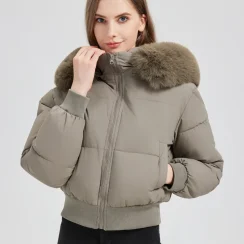 2025 Casual Warm Fur Hooded Thicken Short Women's Winter Jacket Korean Style Down Cotton Coat Cropped Parkas Chic Streetwear