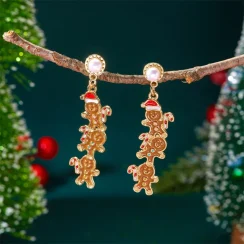 Stacked Gingerbread Earrings Wearing Xmas Hat Candy Crutch Drop Creative Christmas Dangle Holiday Jewelry Gifts For Women Men