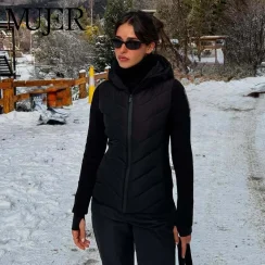 MUJER Hooded Puffed Jacket Women Zip Quilted Women's Winter Jacket Warm Padded Coat Woman Parkas Demi-season Jackets for Women