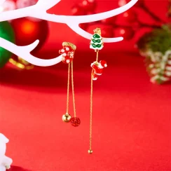 Christmas Earrings Cartoon Crawling Santa Claus Sleigh Deer Tree Bell Glove Asymmetric Drop Earring For Women Men Jewelry Gift
