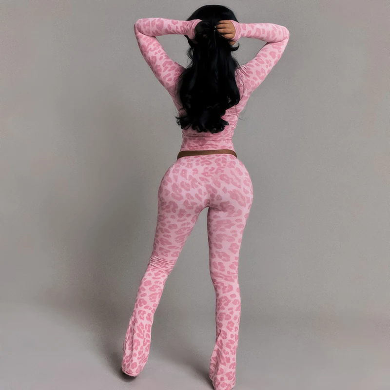 CUTENOVA Fall Women'S New Arrival Fashion Hooded Zipper Leopard Print Long-Sleeve Top & Athletic Slim-Fit Pants Casual Set - Image 2