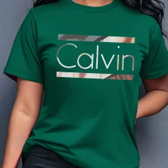 Women's Summer 100% Cotton Fashion Casual Calvin Letter Pattern Printed Loose Round Neck Short Sleeve T-shirt Top