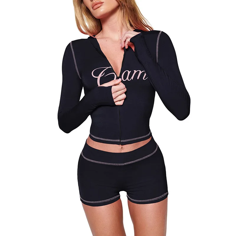 VEITCHE Fashion Women's Summer Outfit Casual Leopard Print Slim Fit Hoodie Zipper Top High Waist Shorts Set Street Style 2025 - Image 4