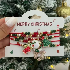 Lacteo 5 Pcs/Set Cute Christmas Series Snowman Snowflake Tree Pendant Bracelet Trendy Exquisite Adjustable Rope Bracelet Jewelry