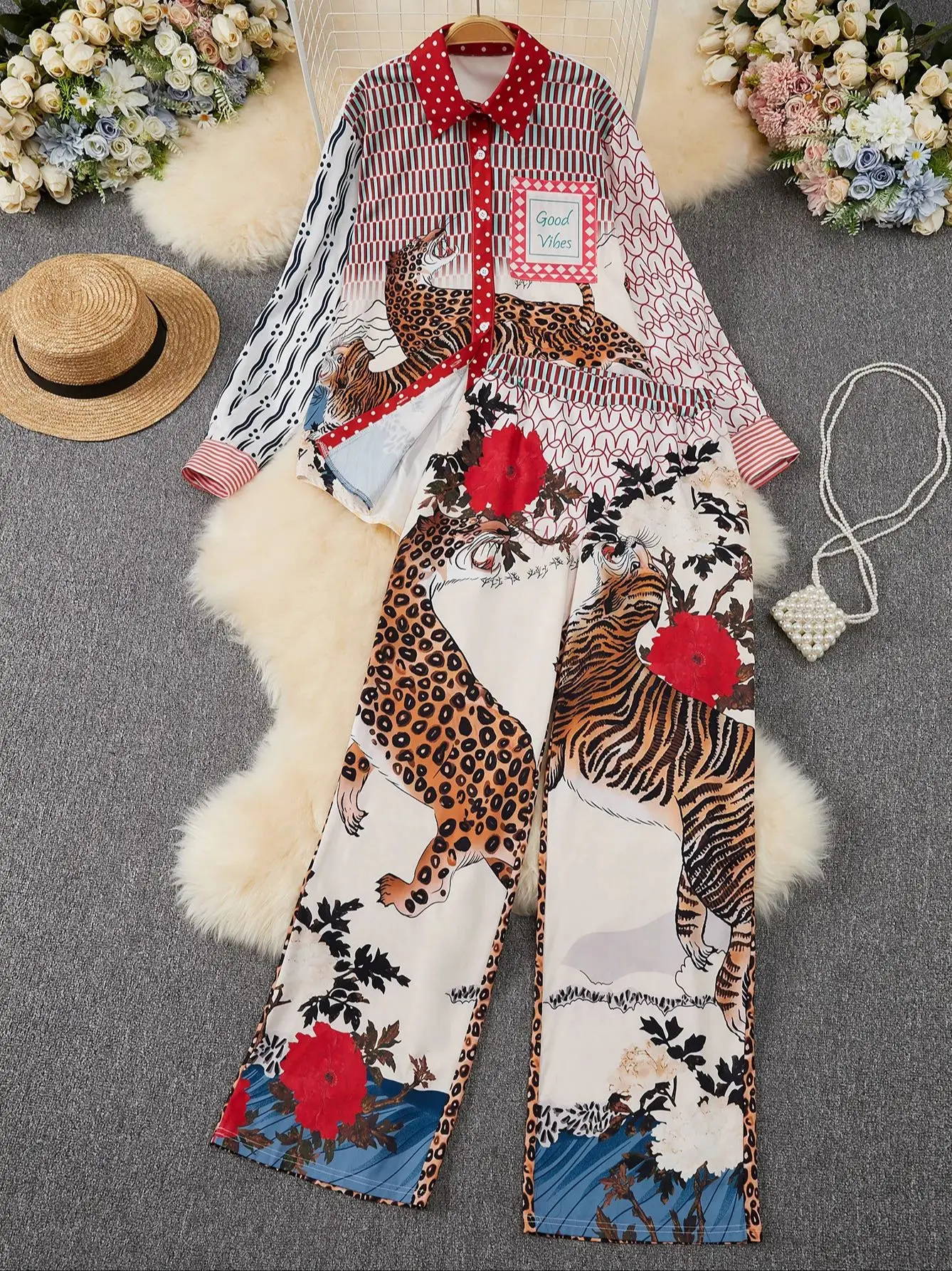 Casual Vacation Leopard Print Long Sleeve Shirt And Pants Two-Piece Set for Women Comfortable Holiday Outfit - Image 3