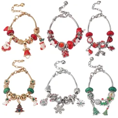 Christmas Gift Crystal Beaded Bracelet DIY Bead Jewelry Santa Claus Snowflake Gift