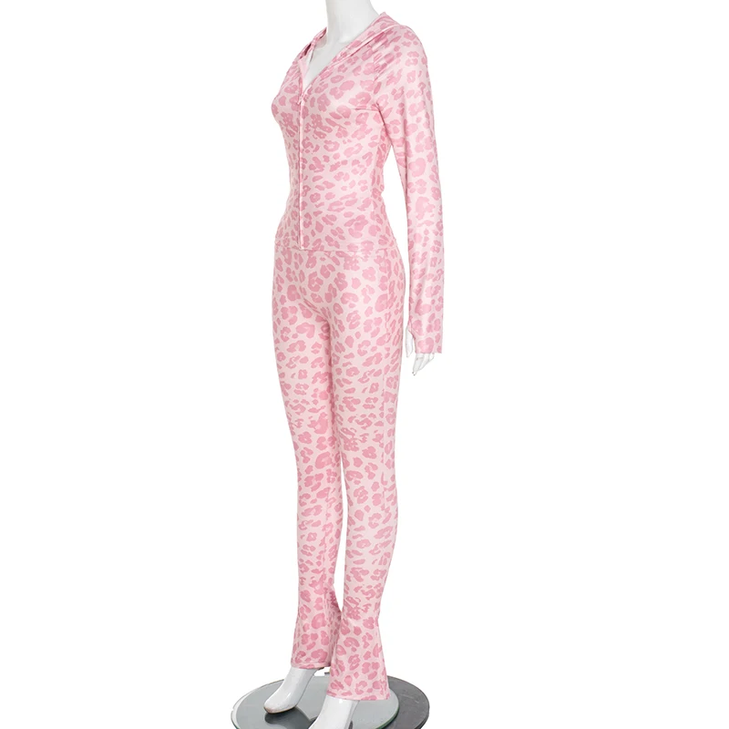 CUTENOVA Fall Women'S New Arrival Fashion Hooded Zipper Leopard Print Long-Sleeve Top & Athletic Slim-Fit Pants Casual Set - Image 6