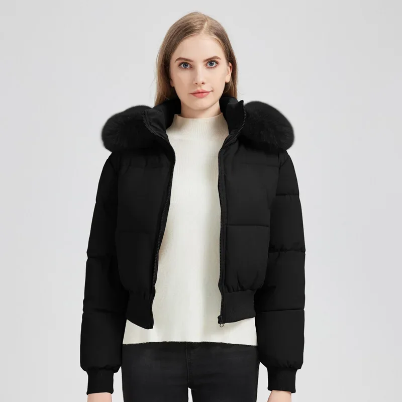 Korean Style Down Cotton Coat 2025 Thicken Short Women's Winter Jacket Casual Warm Fur Hooded Cropped Parkas Chic Streetwear - Image 3