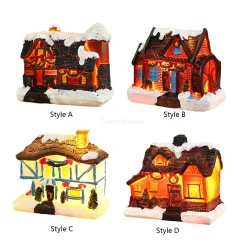 Christmas Village Scene for Home Desktop Ornaments Resin House Snowy Winter Town With LED Light Figurines for Christmas