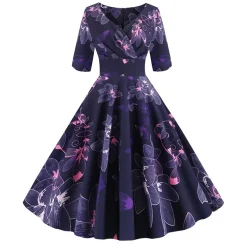 Women flower print Summer dress Casual Half Sleeve Elegant Vintage party Sundress vestidos