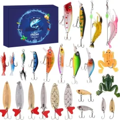 Christmas Advent Calendar Fishing Lures Gift Box for Men Adult 24 Day Christmas Countdown Fish Bait for Fishing Lover Gift