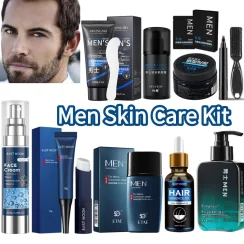 Men Skin Care Kit Men Facial Moisturizer Cream Eye Cream Facial Cleanser BB Cream Moisturizing Lip Balm Sunscreen Eye Mask Set