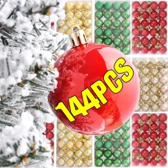 144/24Pcs Mini Christmas Balls Ornaments Red Gold Sliver Christmas Tree Balls Diy Pendant Xmas Party Decoration Gift New Year