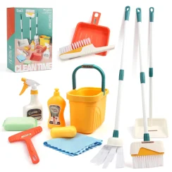 12pcs/set Kids Cleaning Set Housework Supplies Kit with Dustpan Broom Bucket Mop Cleaning Set Play House Toys for Boys & Girls