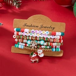Multi-Layer Christmas Bracelet Crutch Candy Santa Claus Deer Snowflake Snowman Wreath Rice Beaded Bangle For Women Men Jewelry