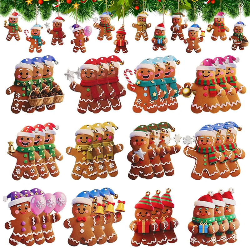12/24pcs Christmas Gingerbread Man Ornaments Xmas Tree Wooden Hanging Pendants 2026 New Year Party Home Decoration Kids DIY GIft - Image 6