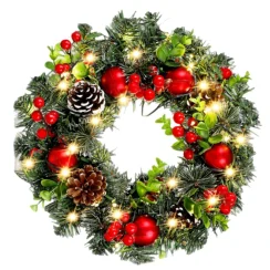 Elegant Red Christmas Wreath LED PVC Red Fruit Christmas Wreath Window Door Wall Ornament Decorations Home Halloween Decor Gifts