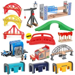 All kinds of Wooden Train Tracks Accessories Beech Wood Railway Tracks Wooden Bridge Tunnel fit for Wood Tracks Toys for Kids