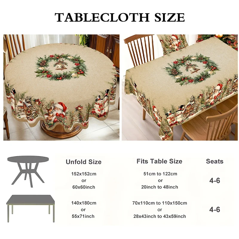 Vintage Christmas Tablecloth Santa Snowman Table Cover Christmas Decorations for Home 2025 Xmas Gifts Navidad Noel New Year 2026 - Image 6